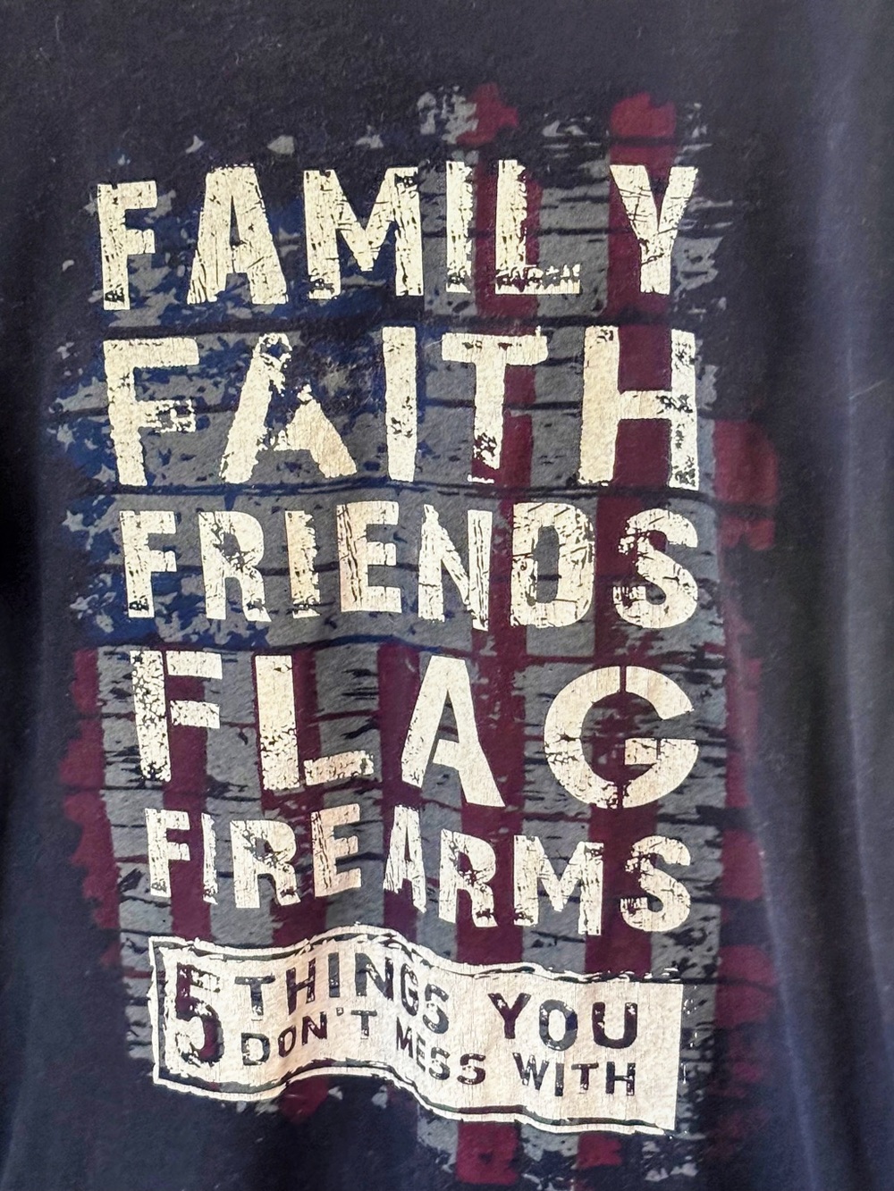 Men's Navy Short-Sleeve Graphic Tee - Family Faith Friends Flag Firearms